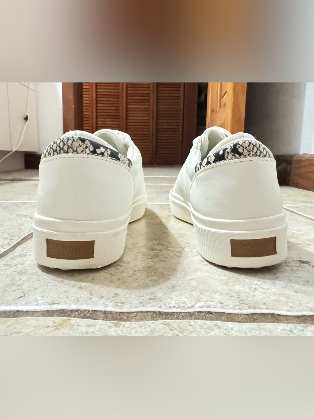 Dr. Scholl's White Platform Sneakers w/ Snakeskin Heel Accent
